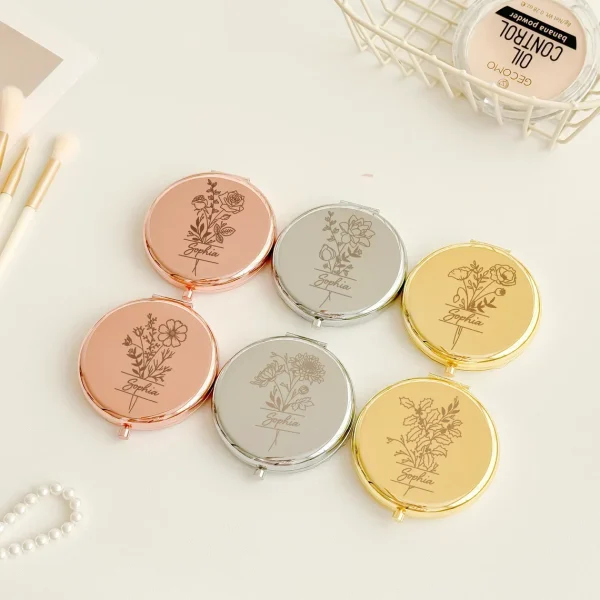 Free Personalized Compact Mirror Custom Pocket Makeup Mirror Wedding Favors Guests Fold Mirror Wedding Souvenir Bridal Gifts 5