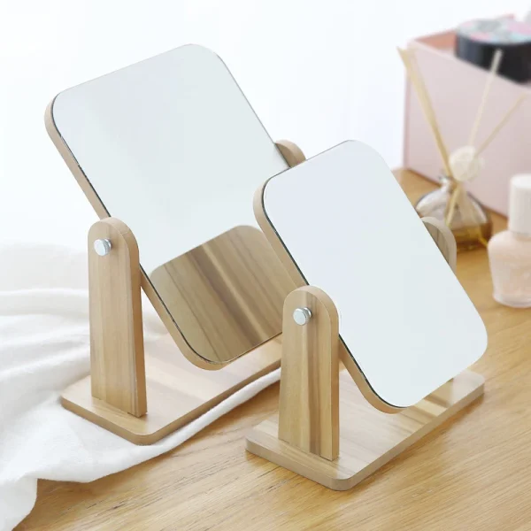 Makeup Mirror Standing Wooden Can Rotate 360 Degrees Generally Used In Dormitories And Homes Convenient To Use 2