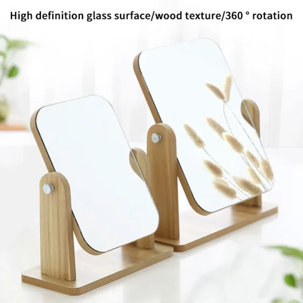 Makeup Mirror Standing Wooden Can Rotate 360 Degrees Generally Used In Dormitories And Homes Convenient To Use 3