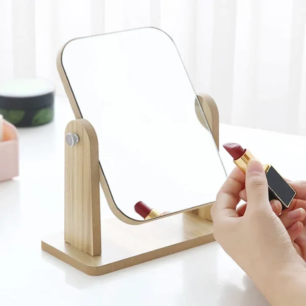 Makeup Mirror Standing Wooden Can Rotate 360 Degrees Generally Used In Dormitories And Homes Convenient To Use 4