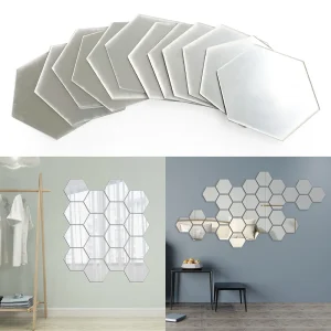 12PCs/Set DIY 3D Mirror Wall Sticker Hexagon Home Decor Mirror Decor Stickers Art Wall Bedroom Decoration Self-adhesive Stickers 1