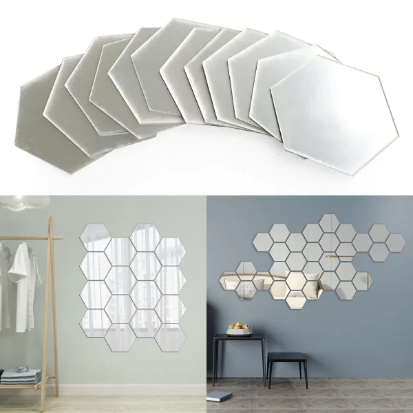 12PCs/Set DIY 3D Mirror Wall Sticker Hexagon Home Decor Mirror Decor Stickers Art Wall Bedroom Decoration Self-adhesive Stickers 1