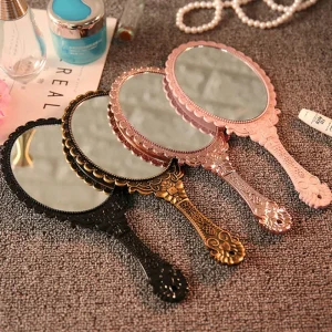 1Pcs Vintage Carved Handheld Vanity Mirror Makeup Mirror Hand Mirror Handle Cosmetic 1