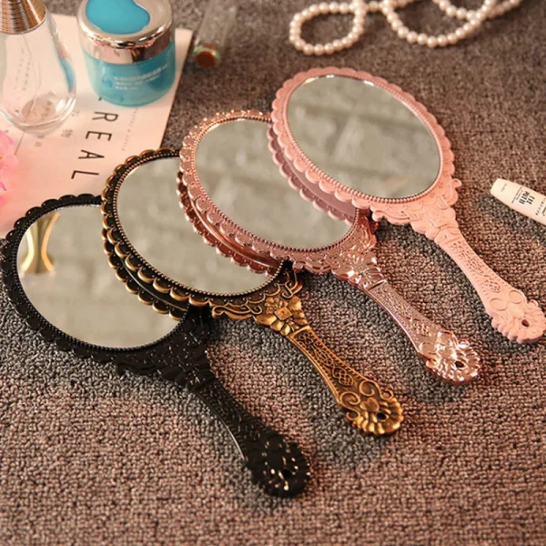 1Pcs Vintage Carved Handheld Vanity Mirror Makeup Mirror Hand Mirror Handle Cosmetic 1