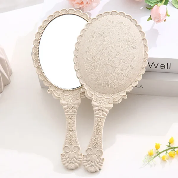 1Pcs Vintage Carved Handheld Vanity Mirror Makeup Mirror Hand Mirror Handle Cosmetic 5
