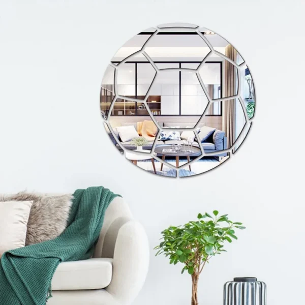 1pc Football Mirror Wall Sticker, 3D Self-Adhesive Acrylic Decal for Living Room, Bedroom, Office, Restaurant Wall Decor 3