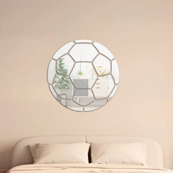 1pc Football Mirror Wall Sticker, 3D Self-Adhesive Acrylic Decal for Living Room, Bedroom, Office, Restaurant Wall Decor 5