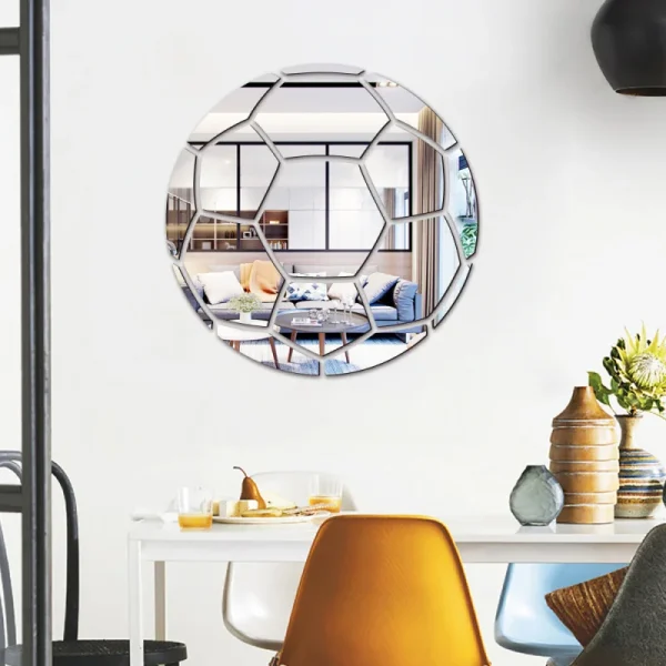 1pc Football Mirror Wall Sticker, 3D Self-Adhesive Acrylic Decal for Living Room, Bedroom, Office, Restaurant Wall Decor 6
