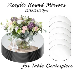 12-30PCS Acrylic Round Mirrors for Tables Centerpieces 9.8" Mirrors Candle Plates Mirror Tray for Weddings Events Thickness 1mm 1