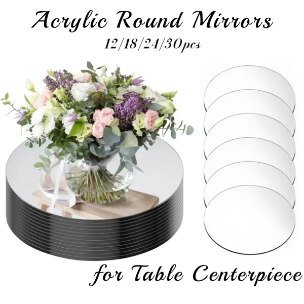 12-30PCS Acrylic Round Mirrors for Tables Centerpieces 9.8" Mirrors Candle Plates Mirror Tray for Weddings Events Thickness 1mm 1