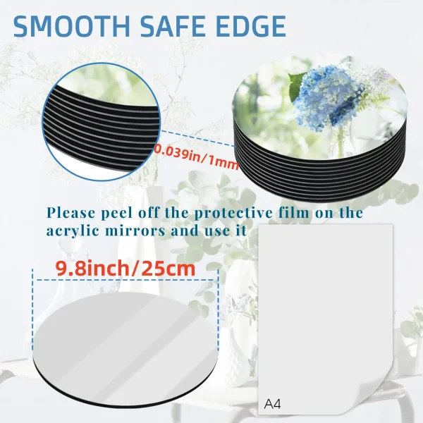 12-30PCS Acrylic Round Mirrors for Tables Centerpieces 9.8" Mirrors Candle Plates Mirror Tray for Weddings Events Thickness 1mm 6