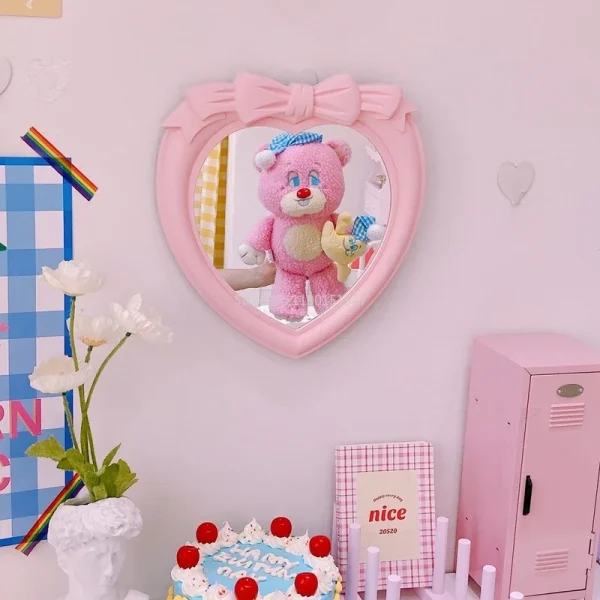 Girl Bow Heart-shaped Mirror Desktop Decoration Wall Mirror Dual-purpose Vanity Room Decoration Mirror 2