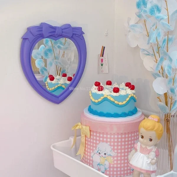 Girl Bow Heart-shaped Mirror Desktop Decoration Wall Mirror Dual-purpose Vanity Room Decoration Mirror 4