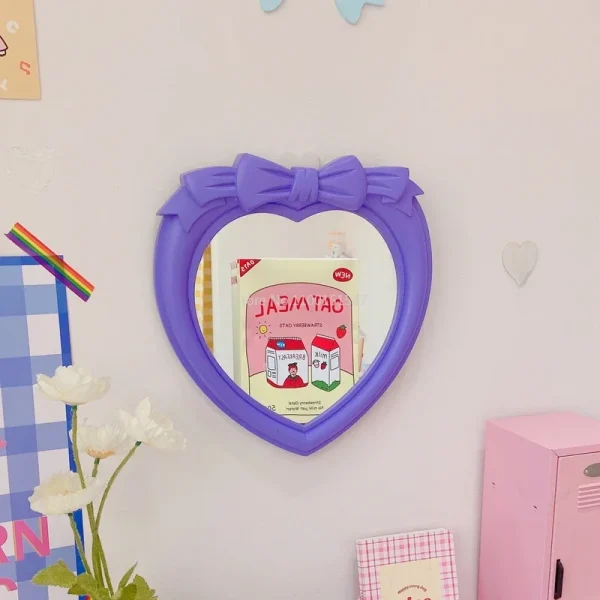 Girl Bow Heart-shaped Mirror Desktop Decoration Wall Mirror Dual-purpose Vanity Room Decoration Mirror 6