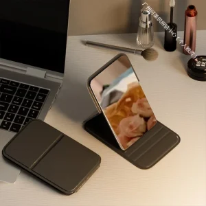 1PCS Portable Folding Makeup Mirror Ultra thin Body for Easy Carrying Mini Cosmetic Mirror with Stand for Desktop Use 1