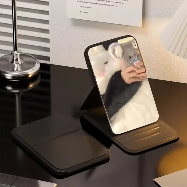1PCS Portable Folding Makeup Mirror Ultra thin Body for Easy Carrying Mini Cosmetic Mirror with Stand for Desktop Use 3