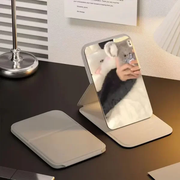1PCS Portable Folding Makeup Mirror Ultra thin Body for Easy Carrying Mini Cosmetic Mirror with Stand for Desktop Use 4