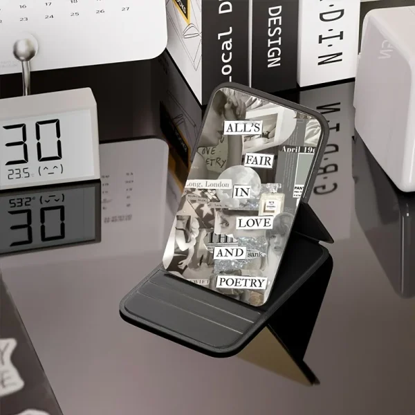 1PCS Portable Folding Makeup Mirror Ultra thin Body for Easy Carrying Mini Cosmetic Mirror with Stand for Desktop Use 5