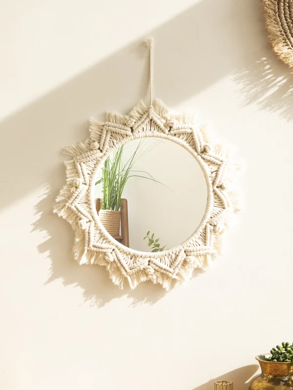 Nordic Room Decorative Mirrors Boho Macrame Round Cosmetic Mirror Room Wall Mirror Woven Macrame Crafts Home Decor Wall Decor 1