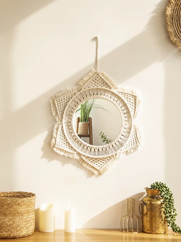 Nordic Room Decorative Mirrors Boho Macrame Round Cosmetic Mirror Room Wall Mirror Woven Macrame Crafts Home Decor Wall Decor 2