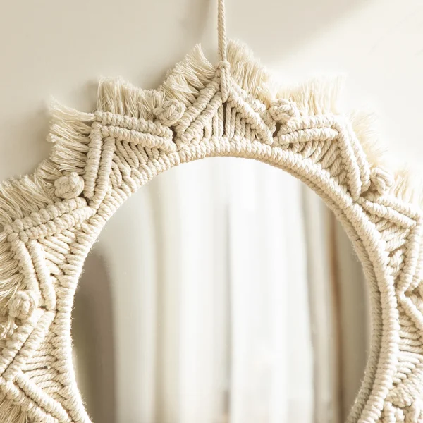 Nordic Room Decorative Mirrors Boho Macrame Round Cosmetic Mirror Room Wall Mirror Woven Macrame Crafts Home Decor Wall Decor 3