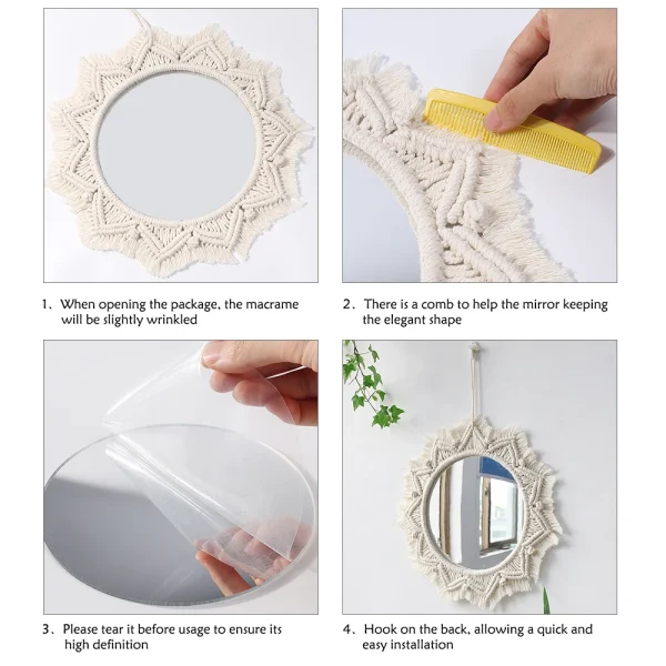 Nordic Room Decorative Mirrors Boho Macrame Round Cosmetic Mirror Room Wall Mirror Woven Macrame Crafts Home Decor Wall Decor 4