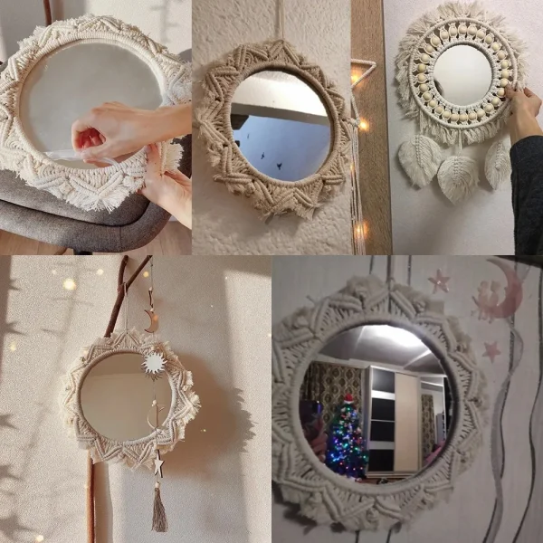 Nordic Room Decorative Mirrors Boho Macrame Round Cosmetic Mirror Room Wall Mirror Woven Macrame Crafts Home Decor Wall Decor 5