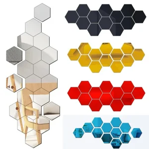 12/24Pcs 3D Hexagon Mirror Wall Stickers DIY Removable Self Adhesive Aesthetic Mosaic Tiles Decals Mirror Home Decoration 1