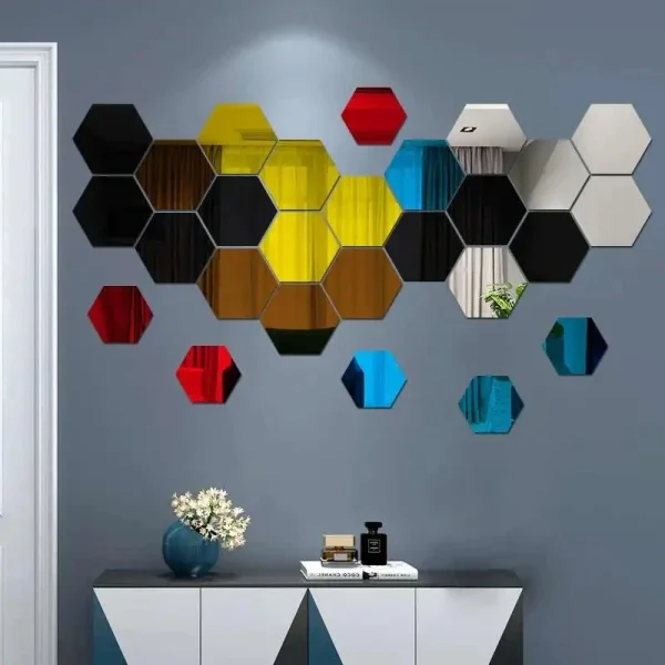 12/24Pcs 3D Hexagon Mirror Wall Stickers DIY Removable Self Adhesive Aesthetic Mosaic Tiles Decals Mirror Home Decoration 3