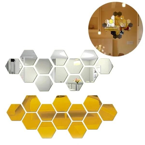 12/6pcs 3D Mirror Wall Stickers Hexagon Shape Acrylic Removable Wall Sticker Decal DIY Home Decoration Art Mirror Ornaments 2