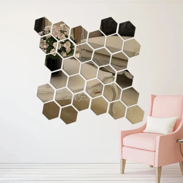 12/6pcs 3D Mirror Wall Stickers Hexagon Shape Acrylic Removable Wall Sticker Decal DIY Home Decoration Art Mirror Ornaments 4