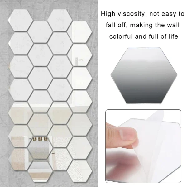 12/6pcs 3D Mirror Wall Stickers Hexagon Shape Acrylic Removable Wall Sticker Decal DIY Home Decoration Art Mirror Ornaments 5