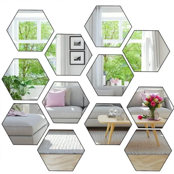 12/6pcs 3D Mirror Wall Stickers Hexagon Shape Acrylic Removable Wall Sticker Decal DIY Home Decoration Art Mirror Ornaments 6