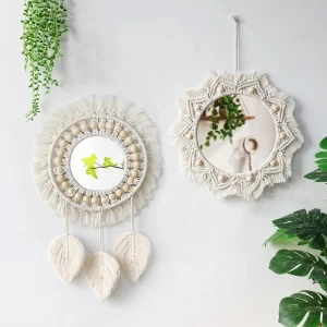 Wall Mirror Macrame Decorative Mirrors Boho Home Decor Wall Hanging Mirror for Living Room Decoration Bedroom Baby Nursery Gift 1