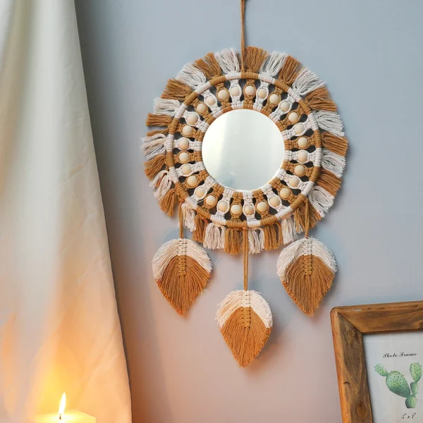 Wall Mirror Macrame Decorative Mirrors Boho Home Decor Wall Hanging Mirror for Living Room Decoration Bedroom Baby Nursery Gift 2