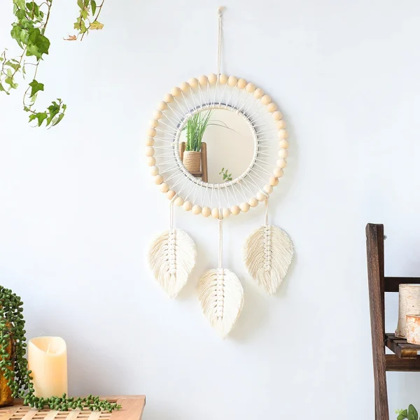 Wall Mirror Macrame Decorative Mirrors Boho Home Decor Wall Hanging Mirror for Living Room Decoration Bedroom Baby Nursery Gift 3