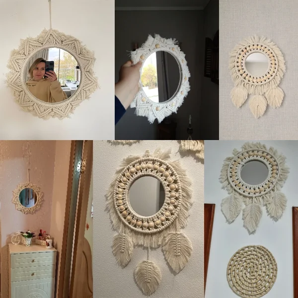 Wall Mirror Macrame Decorative Mirrors Boho Home Decor Wall Hanging Mirror for Living Room Decoration Bedroom Baby Nursery Gift 6