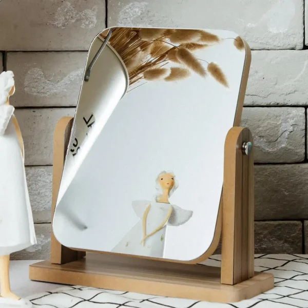 Wooden Makeup Mirror for Ladies, Desktop Rotating Mirror, Exquisite Cosmetic Mirror, Rectangle Shape, 3 Sizes, Fashion 1