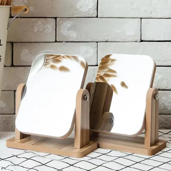 Wooden Makeup Mirror for Ladies, Desktop Rotating Mirror, Exquisite Cosmetic Mirror, Rectangle Shape, 3 Sizes, Fashion 2