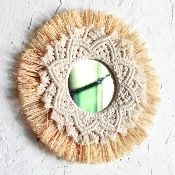 Boho Decor Mirror Nordica Straw Woven Romantic Wedding Wall Acrylic Mirror Wall Decoration Macrame Decotativos Espejo Bedroom 1