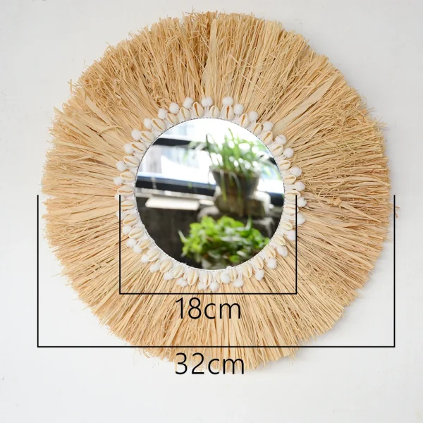 Boho Decor Mirror Nordica Straw Woven Romantic Wedding Wall Acrylic Mirror Wall Decoration Macrame Decotativos Espejo Bedroom 3