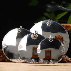 Silver Tibetan Polishing Furnishing Mirror Alloy Handicraft Auspicious Buddhism Gossip Mirror Indoor Altars Hanging Decorative 1