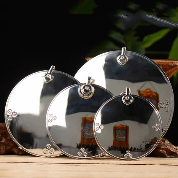 Silver Tibetan Polishing Furnishing Mirror Alloy Handicraft Auspicious Buddhism Gossip Mirror Indoor Altars Hanging Decorative 1