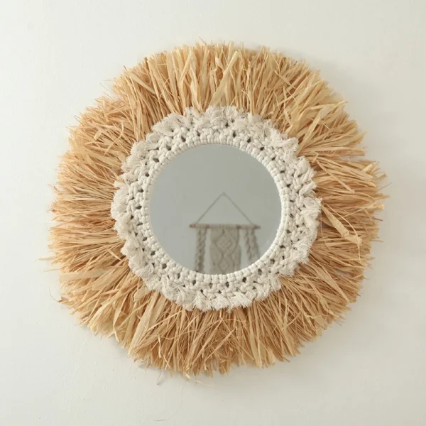 Beautifully Woven Cotton Rope Mirror Wall Bohemian Style Makeup Mirror Dressing Hanging Mirror Living Room Bathroom Decoration 3
