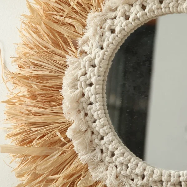Beautifully Woven Cotton Rope Mirror Wall Bohemian Style Makeup Mirror Dressing Hanging Mirror Living Room Bathroom Decoration 4