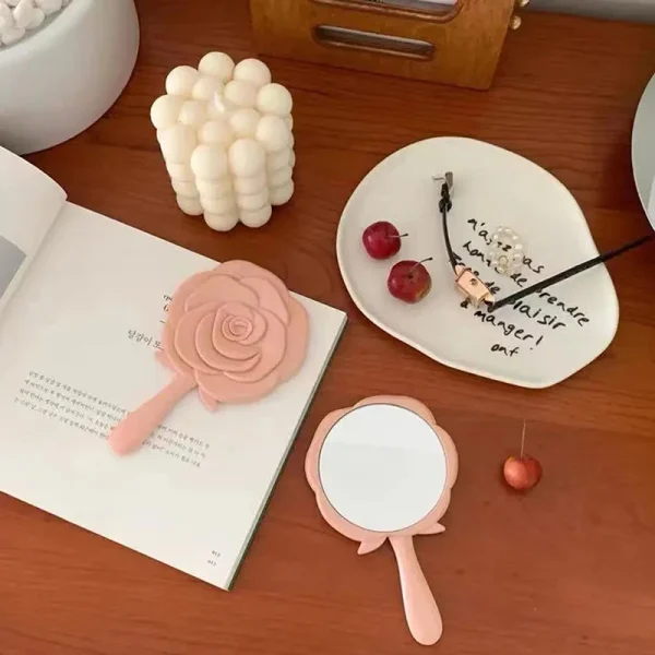 Handheld Vanity Mirror 3D Stereo Retro Rose Flower Shape Cosmetic Makeup Mirror Hand Mirror Compact Mirror Girl Birthday Gifts 1