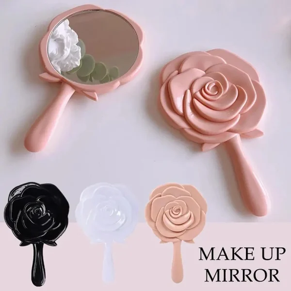 Handheld Vanity Mirror 3D Stereo Retro Rose Flower Shape Cosmetic Makeup Mirror Hand Mirror Compact Mirror Girl Birthday Gifts 2