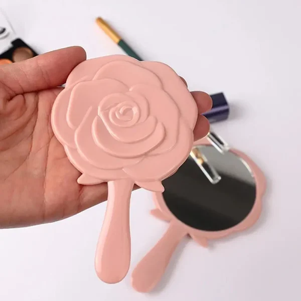 Handheld Vanity Mirror 3D Stereo Retro Rose Flower Shape Cosmetic Makeup Mirror Hand Mirror Compact Mirror Girl Birthday Gifts 4
