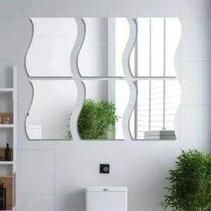 6pcs of 3D wave mirror wall stickers, detachable acrylic DIY decorative mirrors, living room entrance, bedroom bathroom stickers 1