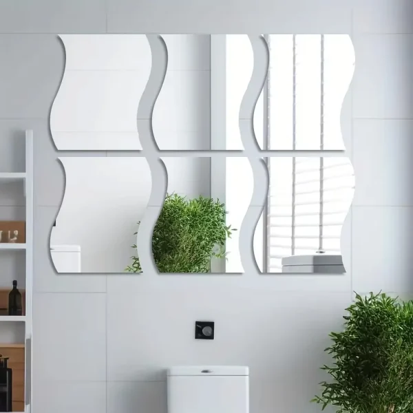 6pcs of 3D wave mirror wall stickers, detachable acrylic DIY decorative mirrors, living room entrance, bedroom bathroom stickers 1